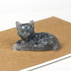 Labradorite Natural Labradorite Cat Display Decorations, Sequins Resin Figurine Home Decoration, for Home Feng Shui Ornament, 80x50x50mm