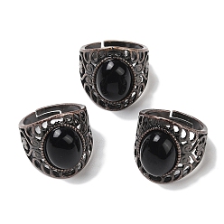 Обсидиан Овальные регулируемые кольца из натурального обсидиана, без свинца и без кадмия, латунные кольца на палец с красной медью для женщин и мужчин, 24.4 мм, внутренний диаметр: 19.2 мм