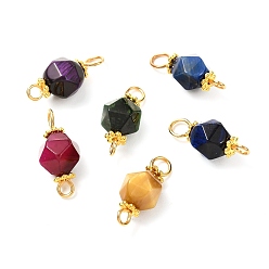 Mixed Color Natural Tiger Eye Links Connectors, with 304 Stainless Steel Eye Pins & Tibetan Style Alloy Spacer Beads, Faceted Round, Golden, Mixed Color, 17~17.5x7~8x7~8mm, Hole: 3mm