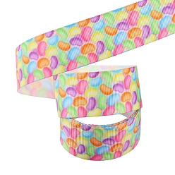 Candy Single Face Printed Polyester Grosgrain Ribbon, Easter Theme Ribbon, Colorful, Flat, Candy Pattern, 1 inch(25mm), about 9.84 Yards(9m)/Roll