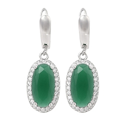 Темно-Зеленый Латунные серьги-гвоздики с паве из кубического циркония овальной формы для женщин, платина, темно-зеленый, 35x11.5 мм