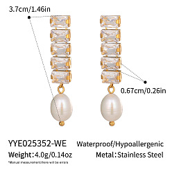 Прозрачный 304 овальные серьги-гвоздики из нержавеющей стали, с кубического циркония, реальный 18 k позолоченный, прозрачные, 37x6.7 мм