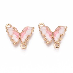 Pink Подвески из сплава эмали, ссылки бабочки, золотой свет, розовые, 17~18x18x3 мм, отверстие : 1.6 мм