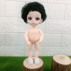 Black Plastic Girl Action Figure Body, with Short Mushroom Hairstyle, for BJD Doll Accessories Marking, Black, 160mm