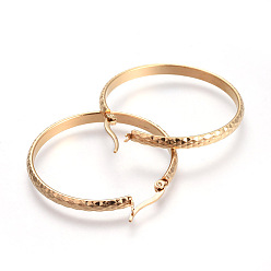Golden 201 Stainless Steel Big Hoop Earrings, with 304 Stainless Steel Pin, Hypoallergenic Earrings, Textured, Ring, Golden, 42x38x3.5mm, Pin: 1mm