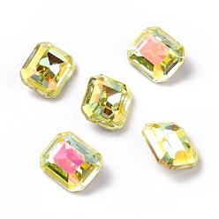 Light Jonquil AB Стеклянные кабошоны со стразами в стиле AB, плоская задняя и задняя, прямоугольные, светлый жонкиль аб, 10x8x4.7 мм