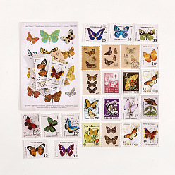Butterfly 46Pcs 23 Styles Coated Paper Stickers, Stamp Shape Stickers for Scrapbooking, Planners, Butterfly Pattern, 40x30mm, 2pcs/style