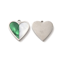 Stainless Steel Color 304 Stainless Steel Pendants, Heart Charms, with Synthetic Shell, Stainless Steel Color, 16x15x2mm, Hole: 1.5mm