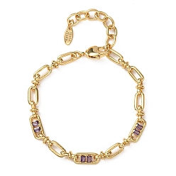 Фиолетовый Браслеты-цепочки из овальной латуни с микропаве из кубического циркония, украшенные скрепками, для женщин., реальный 18 k позолоченный, без кадмия и без свинца, стойки покрытие, долговечный, фиолетовые, 6.69 дюйм (17 см)