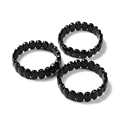 Obsidian Natural Obsidian Oval Beaded Stretch Bracelet, Gemstone Jewelry for Women, Inner Diameter: 2-1/8 inch(5.4~5.5cm)