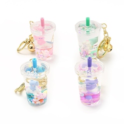 Mixed Color Acrylic Cup Keychain, with Zinc Alloy Lobster Claw Clasps, Iron Key Ring and Brass Bell, Mixed Color, 10.5cm