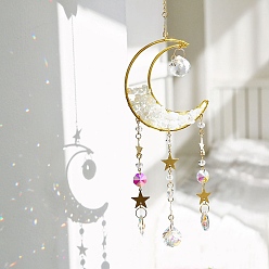 Opalite Opalite Wrapped Moon Hanging Ornaments, Teardrop Glass Tassel Suncatchers for Home Outdoor Decoration, 450mm