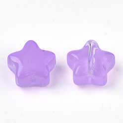 Violet Transparent Spray Painted Glass Beads, Star, Imitation Jelly, Violet, 8x8x4mm, Hole: 0.8~1mm
