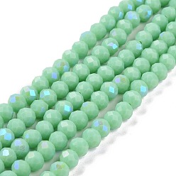 Vert mer Foncé Perles en verre electroplate, couleur unie opaque, de couleur plaquée ab , facette, rondelle, vert de mer foncé, 3x2mm, Trou: 0.8mm, Environ 165~169 pcs/chapelet, 15~16 pouce (38~40 cm)