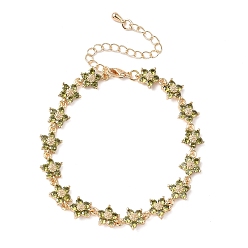 Светло-зеленый Коричневый Браслеты-цветы с кубическим цирконием, украшения из латуни для женщин, реальный 18 k позолоченный, оливковый, 6-3/4 дюйм (17.2 см)