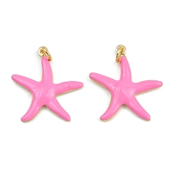 Pink Латунные эмалевые подвески в виде морских звезд, прелести морских животных, с прыжковых колец, золотые, стойки покрытие, без кадмия и без свинца, долговечный, розовые, 22x20.5x2.5 мм, отверстие : 3.4 мм
