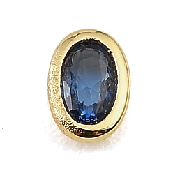 Blue Brass Pave Cubic Zirconia Cabochons, Oval, Faceted, Pointed Back, Rack Plating, Long-Lasting Plated, Cadmium Free & Lead Free, Real 18K Gold Plated, Blue, 6.5x4.5x2mm