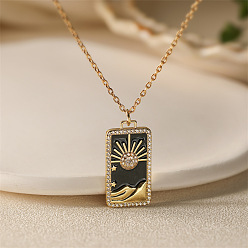 Солнце Подвеска-медальон из латуни с микропаве и прозрачными кубическими циркониями., с черной эмалью, золотые, солнце, 17.72 дюйм (45 см)