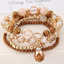 coffee color Stylish 8-shaped Crystal Beaded Bracelet with Pendant Jewelry