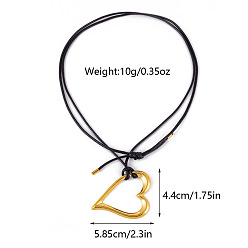 Сердце Летние 304 подвеска из нержавеющей стали, регулируемый черный вощеный шнурок, ожерелье для женщин, золотые, сердце, 13.78 дюйм (35 см) ~ 23.62 дюйм (60 см), Кулон : 44x58.5 мм