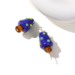 Blue Christmas Theme Handmade Lampwork Beads, Christmas Tree, Blue, 19x12mm