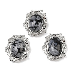 Снежный Обсидиан Овальные многожильные звенья из натурального снежного обсидиана, в форме ракушки с латунными звеньями в форме морской звезды, платина, стойки покрытие, 26.5x23.5x11 мм, отверстие : 2 мм