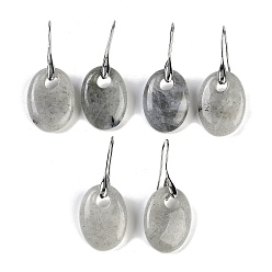 Лабрадорита Натуральный лабрадорита болтаться серьги, с латунными крючками для сережек, без кадмия и без свинца, овальные, 43x18 мм