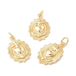 Real 18K Gold Plated Brass Pendants, with Jump Rings, Cadmium Free & Lead Free, Long-Lasting Plated, Oval with Heart, Real 18K Gold Plated, 19x13x2.5mm, Hole: 3mm
