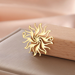 Золотой 304 подвески-соединители из нержавеющей стали с лазерной резкой, солнце, золотые, 25x25 мм