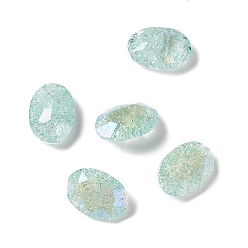 Light Azore Crackle Moonlight Style Glass Rhinestone Cabochons, Flat Back & Back Plated, Oval, Light Azore, 14x10x5.5mm