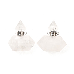 Хрусталь Кулоны для духов из натурального кварца, с 304 фурнитурой из нержавеющей стали, граненые, двойные остроконечные шармы-пули, цвет нержавеющей стали, 31~32x29~31x18 мм, отверстие : 1.9 мм