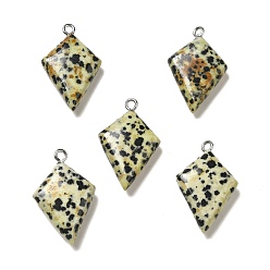 Dalmatian Jasper Natural Dalmatian Jasper Pendants, Kite Charms, with Stainless Steel Color Tone Stainless Steel Loops, 28x18x6~7mm, Hole: 2mm