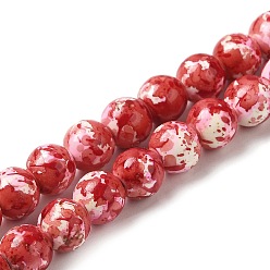 Crimson Synthetic Turquoise Dyed Camouflage Beads Strands, Fuel Injection Effect, Round, Crimson, 8mm, Hole: 1.2mm, about 51pcs/strand, 14.76''(37.5cm)