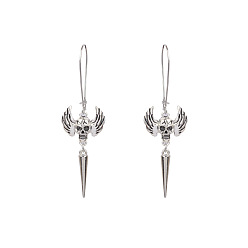 HE-8679 Ancient Silver Creepy Skull Spiderweb Earrings for Halloween Costume Party