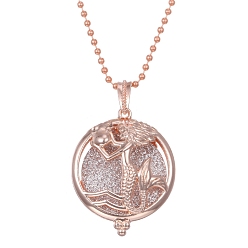Mermaid Rose Gold Alloy Magnetic Locket Necklaces, Aromatherapy Cotton Sheet Inside Perfume Bottle Necklaces, Mermaid, 31.50 inch(80cm)