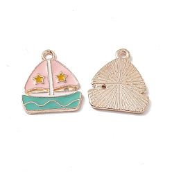 Pink Alloy Enamel Pendants, Light Gold, Ship with Star Charm, Pink, 19x16x1.5mm, Hole: 1.8mm