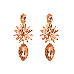 Champagne pink Sparkling Geometric Earrings with Alloy and Colorful Rhinestones for Women's Party Look