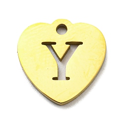 Letter Y Ion Plating(IP) 304 Stainless Steel Pendant, Golden, Heart with Letter, Letter Y, 12x12x1mm, Hole: 1.4mm