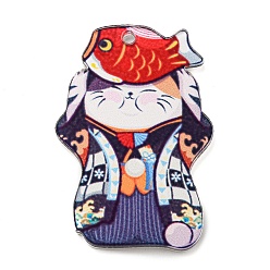 Fish Japanese Style Acrylic Pendants, Cat, Fish, 39.5x27x2.5mm, Hole: 2mm