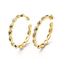 Черный Эмалированные серьги-гвоздики с эффектом сглаза, серьги-кольца из настоящей позолоченной латуни 18k для женщин, чёрные, 33x3.5 мм, штифты : 0.7 мм