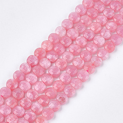 Rhodochrosite Natural Rhodochrosite Beads Strands, Faceted, Dyed, Flat Round, 6~6.5x3.5mm, Hole: 0.8mm, about 59~60pcs/strand, 14.9 inch~15.1 inch