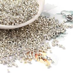 Silver Plated Electroplate Glass Seed Beads, Metallic Colours, Cylinder, Silver Plated, 2x1.5mm, Hole: 1mm, about 58967pcs/pound