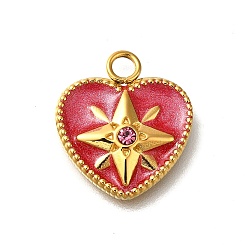 Камелия Ионное покрытие (ip) 304 подвески из нержавеющей стали с эмалью, со стразами, реальный 14 k позолоченный, сердце со звездным шармом, камелия, 17x15x3 мм, отверстие : 2.5 мм