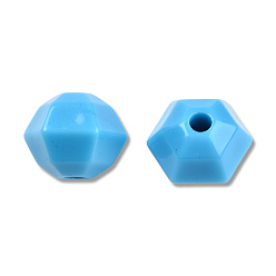 Deep Sky Blue Opaque Acrylic Beads, Faceted Hexagon, Deep Sky Blue, 21x18.5x17mm, Hole: 4.2~4.3mm, about 150pcs/500g