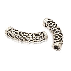 Antique Silver Tibetan Style Alloy Curved Tube Beads, Curved Tube Noodle Beads, Hollow, Antique Silver, 7x32mm, Hole: 4mm