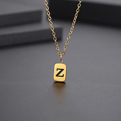 Letter Z Titanium Steel Rectangle with Initial Letter Pendant Necklace with Cable Chains for Women, Golden, Letter.Z, 17.72 inch(45cm)
