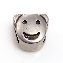 Antique Silver 304 Stainless Steel European Beads, Large Hole Beads, Bear, Antique Silver, 10x11.5x9mm, Hole: 5mm
