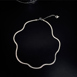 Steel Color Bare Chain Necklace 40+5cm Extender Chain Snake Bone Choker Necklace - Minimalist, Trendy, Non-fading, Collarbone Chain.