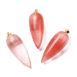 Вишневый Кварц Синтетические вишневые кварцевые стеклянные подвески, с фурнитурой позолоченной латунной, пуля, 32~33x12 мм, отверстие : 2.5x6 мм