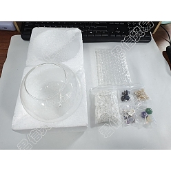 Mixed Color BENECREAT Ocean Them Microlandscape Glass Cylinder Making Kit, Including Glass Vase, Silica Sands, Shell & Natural Amethyst & Aventurine & Opalite Beads, Mixed Color, Glass Vase: 120mm, Hole: 120mm, Inner Diameter: 67mm, 1Pc/set